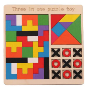 Wooden Puzzle Board for Kids Tetris & Tic Tac Toe Game
