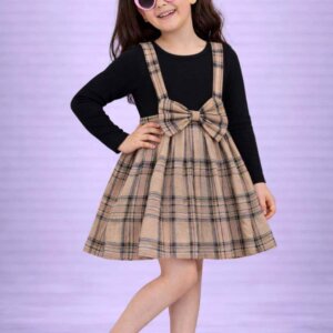 Kid Girls Dress with checkered Design with Knee Length