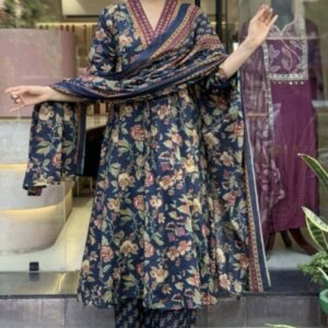 Cotton Women’s Rayon Printed Anarkali Kurta and Pant with Dupatta Set