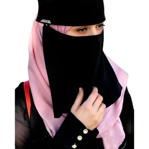 Niqab Long Nose Piece Plain Black Tie Hijab