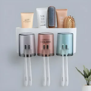 Tooth Brush Holder for Bathroom with Mouthwash Cups