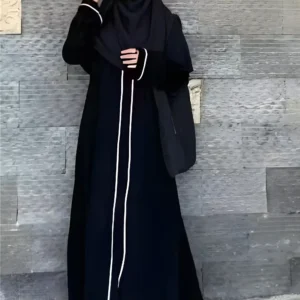 White Piping Modern Black Abaya For Women