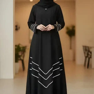 Abaya With White Piping Design Layered Pattern for Women
