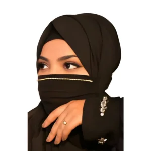 Black Face Mask with Crystal Embellishment for Hijab