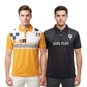 Men’s Premium Graphic Print Polo T-Shirt Combo – Size L