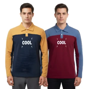 Men’s Premium Dual-Tone Polo T-Shirt Combo – M Size
