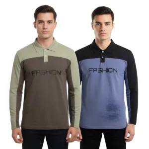 Men’s Premium Dual-Tone Polo T-Shirt Combo – M Size