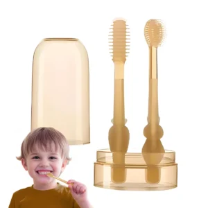 Baby Toothbrush Oral Cleaning Brush 2 in 1 - BPA Free Soft Silicone Bristle